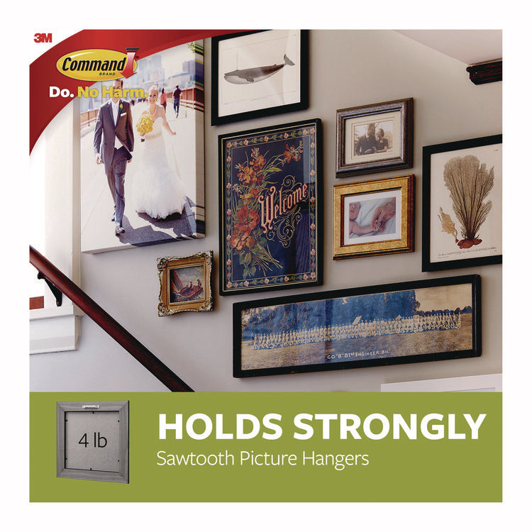 Sawtooth Picture Hanger, One Hanger, Two Strips, White, Supports 4 lbs