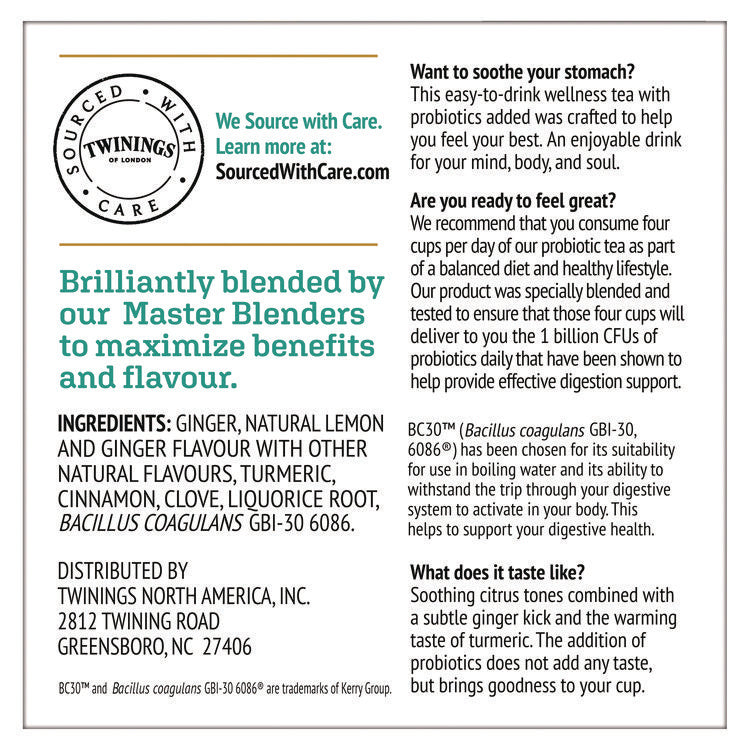 Probiotics+ Herbal Lemon and Ginger Tea, 24/Box