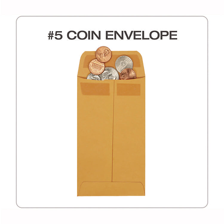 Redi-Seal Coin and Small Parts Envelope, #5, Square Flap, Redi-Seal Adhesive Closure, 3.13 x 5.25, Brown Kraft, 500/Box