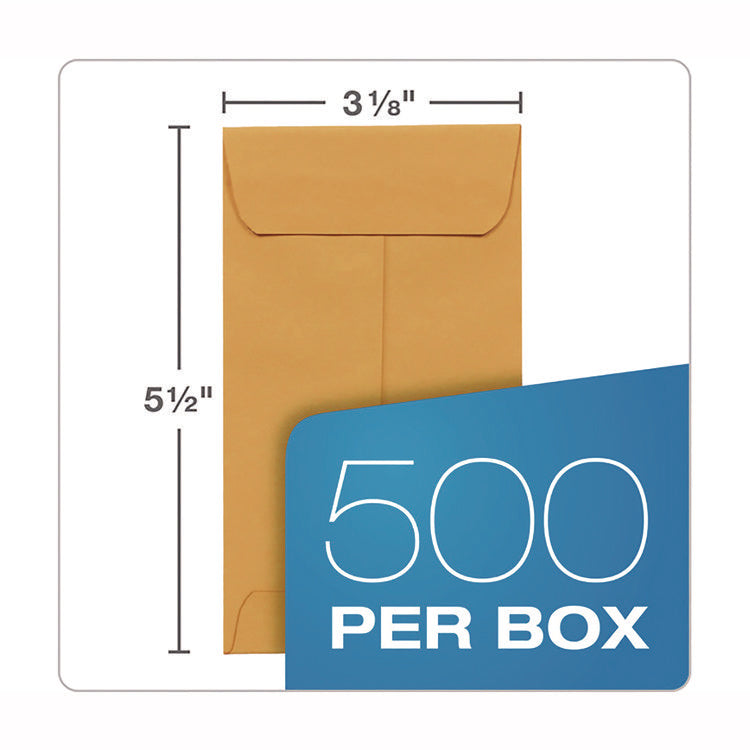 Redi-Seal Coin and Small Parts Envelope, #5, Square Flap, Redi-Seal Adhesive Closure, 3.13 x 5.25, Brown Kraft, 500/Box
