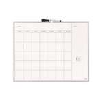 Magnetic Dry Erase Board, Monthly Planning/Scheduling Calendar, 20" x 16", White Surface, Satin Aluminum Frame