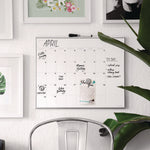 Magnetic Dry Erase Board, Monthly Planning/Scheduling Calendar, 20" x 16", White Surface, Satin Aluminum Frame