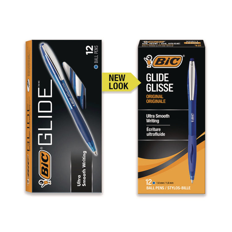 GLIDE Ballpoint Pen, Retractable, Medium 1 mm, Blue Ink, Translucent Blue/Blue Barrel, Dozen