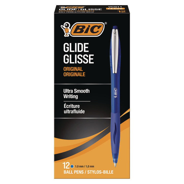 GLIDE Ballpoint Pen, Retractable, Medium 1 mm, Blue Ink, Translucent Blue/Blue Barrel, Dozen