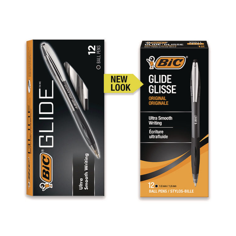 GLIDE Ballpoint Pen, Retractable, Medium 1 mm, Black Ink, Smoke/Black Barrel, Dozen