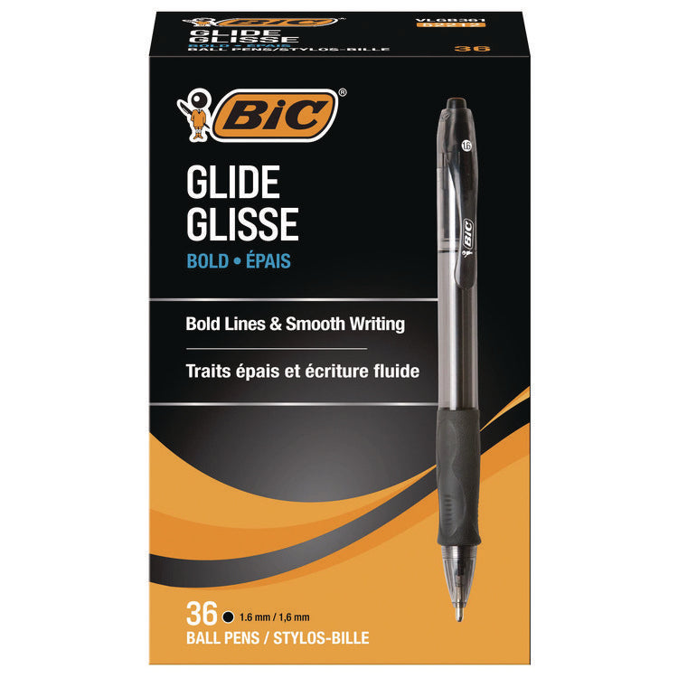 GLIDE Bold Ballpoint Pen Value Pack, Retractable, Bold 1.6 mm, Black Ink, Smoke Barrel, 36/Pack
