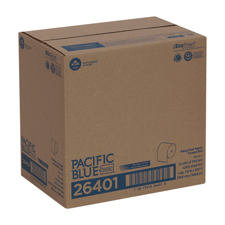Pacific Blue Basic Nonperforated Paper Towels, 1-Ply, 7.88 x 350 ft, Brown, 12 Rolls/Carton