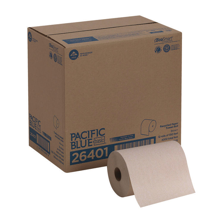 Pacific Blue Basic Nonperforated Paper Towels, 1-Ply, 7.88 x 350 ft, Brown, 12 Rolls/Carton