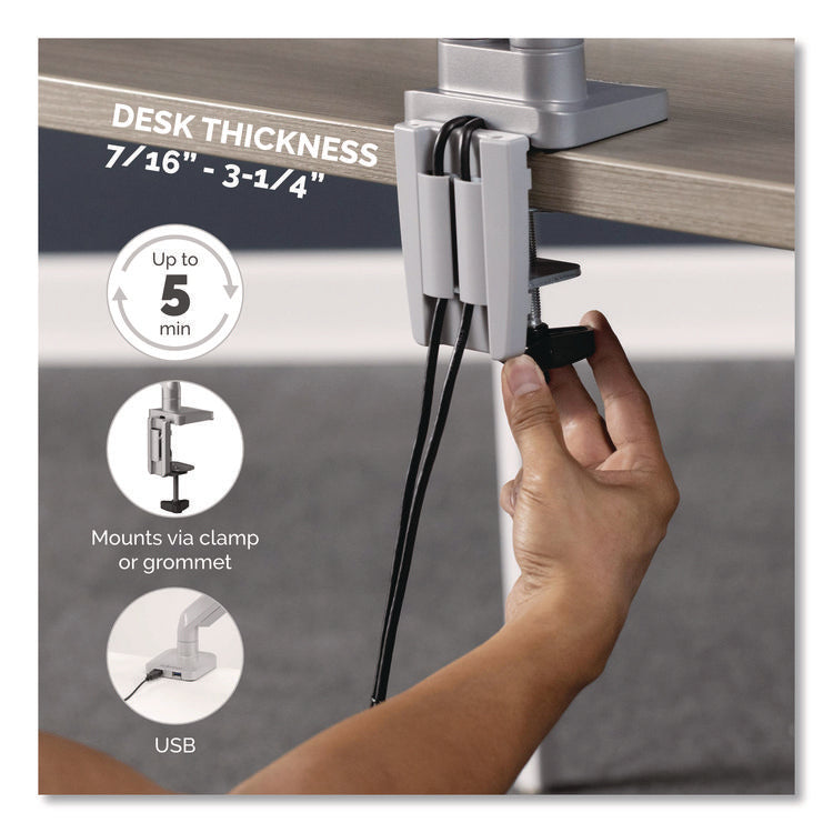 Platinum Series Dual Monitor Arm, For 40" Monitors, 360 deg Rotation, 45 deg Tilt, 180 deg Pan, Silver, Supports 17.6 lb