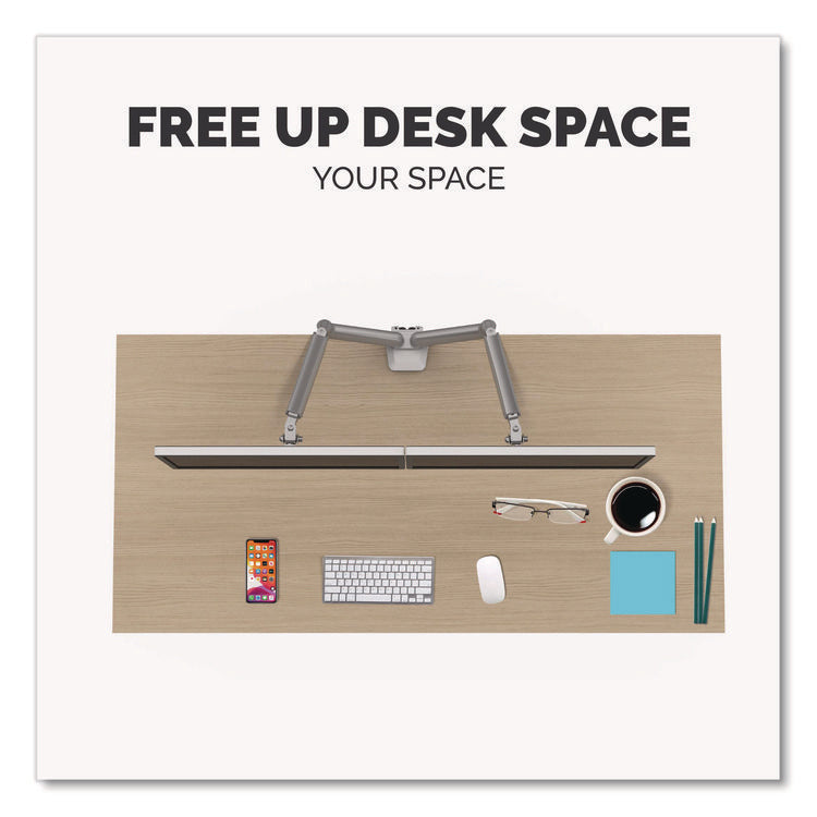 Platinum Series Dual Monitor Arm, For 40" Monitors, 360 deg Rotation, 45 deg Tilt, 180 deg Pan, Silver, Supports 17.6 lb