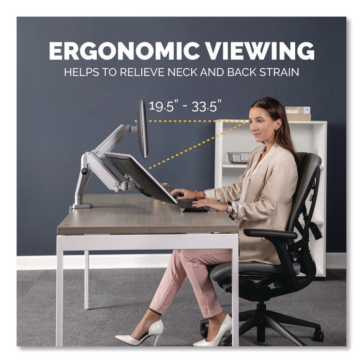 Platinum Series Dual Monitor Arm, For 40" Monitors, 360 deg Rotation, 45 deg Tilt, 180 deg Pan, Silver, Supports 17.6 lb