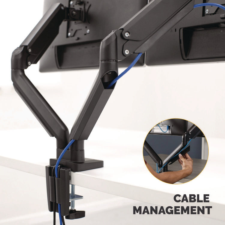 Platinum Series Dual Monitor Arm For 27" Monitors, 360 Deg Rotation, +85 Deg/-20 Deg Tilt, 360 Deg Pan, Black, Supports 20 Lb