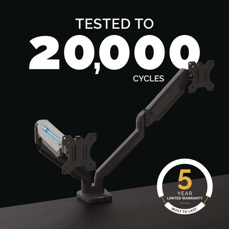 Platinum Series Dual Monitor Arm For 27" Monitors, 360 Deg Rotation, +85 Deg/-20 Deg Tilt, 360 Deg Pan, Black, Supports 20 Lb