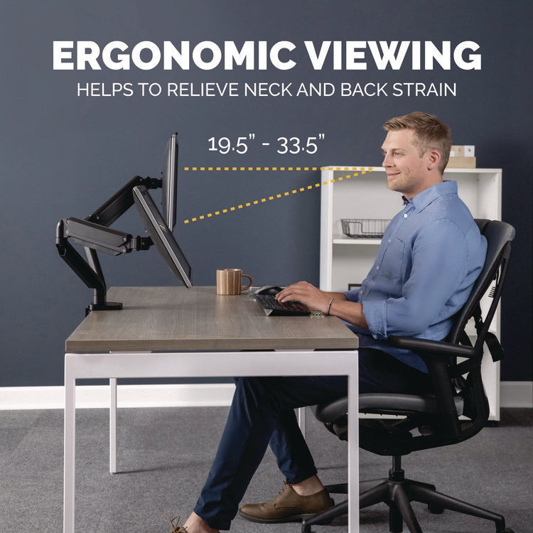 Platinum Series Dual Monitor Arm For 27" Monitors, 360 Deg Rotation, +85 Deg/-20 Deg Tilt, 360 Deg Pan, Black, Supports 20 Lb