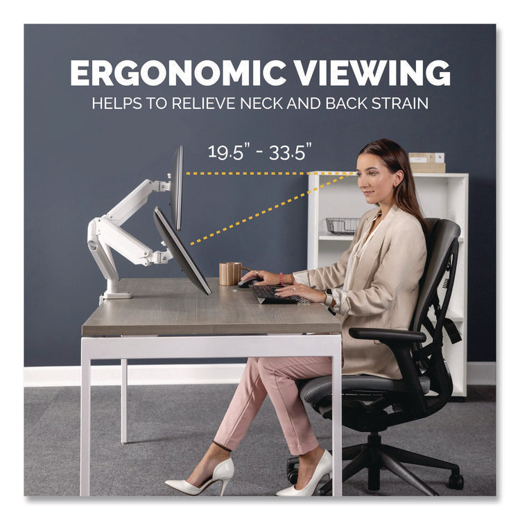 Platinum Series Dual Monitor Arm, For 40" Monitors, 360 deg Rotation, 45 deg Tilt, 180 deg Pan, White, Supports 17.6 lb