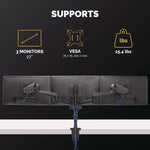 Platinum Series Triple Monitor Arm For 27" Monitors, 360 Deg Rotation, +85/-20 Deg Tilt, 360 Deg Pan, Black, Supports 20 Lb