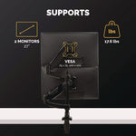 Platinum Series Dual Stacking Arm For 27" Monitors, 360 Deg Rotation, 180 Deg Tilt, 360 Deg Pan, Black, Supports 22 Lb