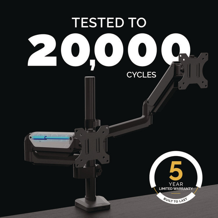 Platinum Series Dual Stacking Arm For 27" Monitors, 360 Deg Rotation, 180 Deg Tilt, 360 Deg Pan, Black, Supports 22 Lb