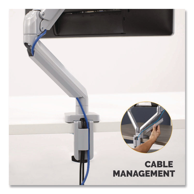 Platinum Series Single Monitor Arm, For 40" Monitors, 360 deg Rotation, 45 deg Tilt, 180 deg Pan, Silver, Supports 20 lb