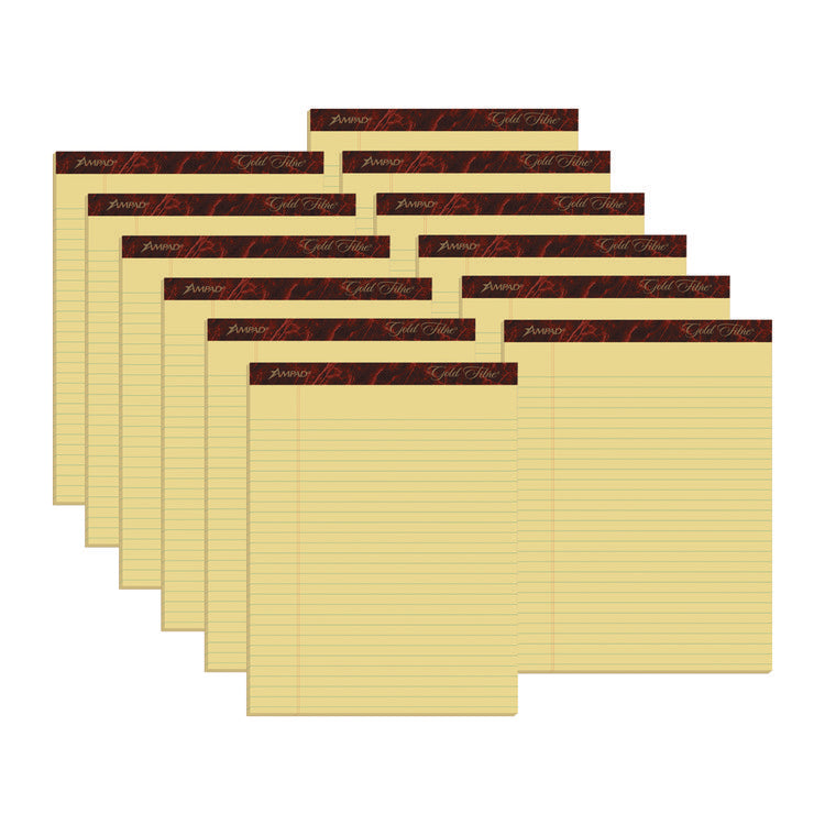 Gold Fibre Quality Writing Pads, Wide/legal Rule, 50 Canary-Yellow 8.5 X 11.75 Sheets, Dozen