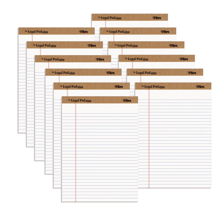 "The Legal Pad" Plus Ruled Perforated Pads With 40 Pt. Back, Wide/legal Rule, 50 White 8.5 X 11.75 Sheets, Dozen