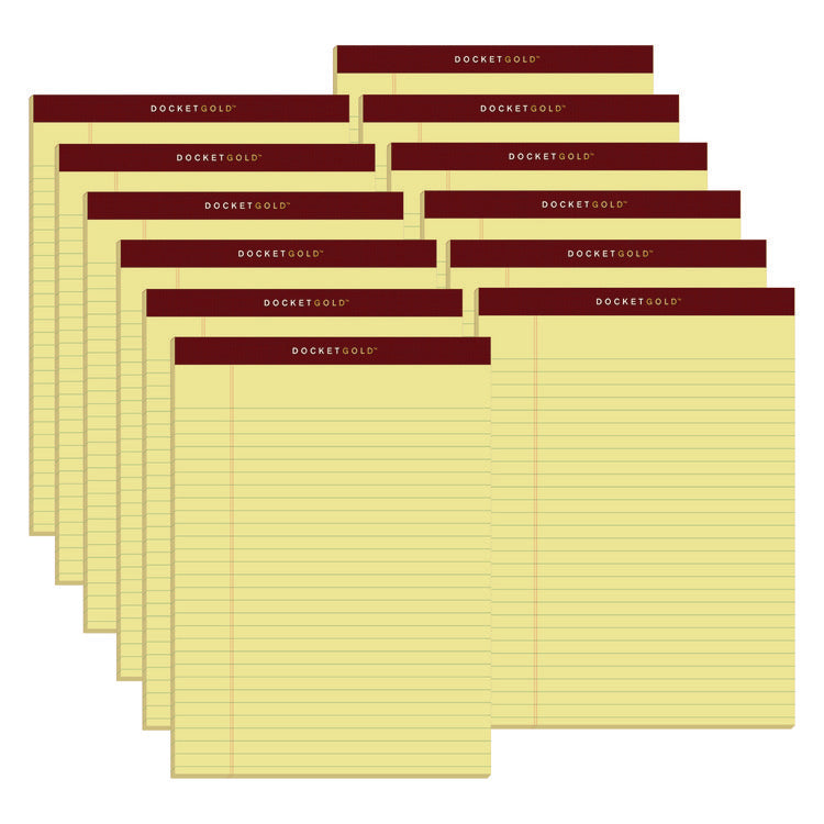 Docket Gold Ruled Perforated Pads, Wide/legal Rule, 50 Canary-Yellow 8.5 X 11.75 Sheets, 12/pack