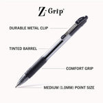 Z-Grip Ballpoint Pen, Retractable, Medium 1 mm, Black Ink, Clear/Black Barrel, 24/Pack
