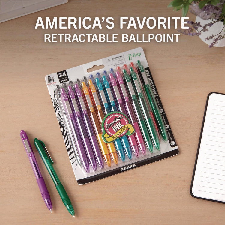 Z-Grip Ballpoint Pen, Retractable, Medium 1 mm, Assorted Business/Artistic Ink and Barrel Colors, 24/Pack