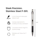 F-301 Ballpoint Pen, Retractable, Fine 0.7 mm, Black Ink, Stainless Steel/Black Barrel, Dozen