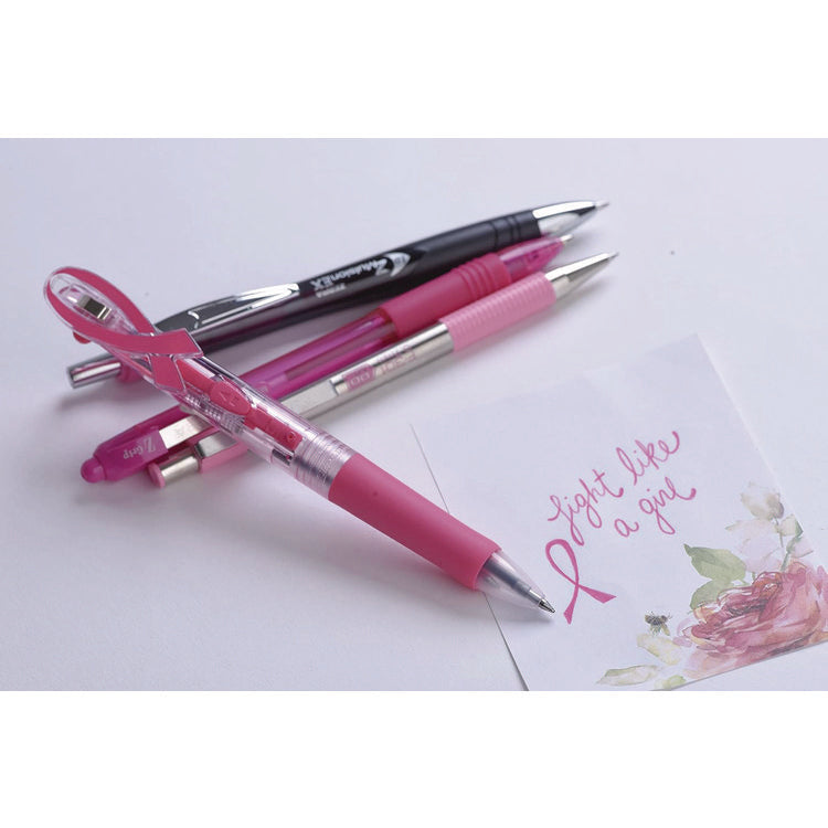 F-301 Breast Cancer Awareness Ballpoint Pen, Retractable, Fine 0.7 mm, Black Ink, Stainless Steel/Pink Barrel