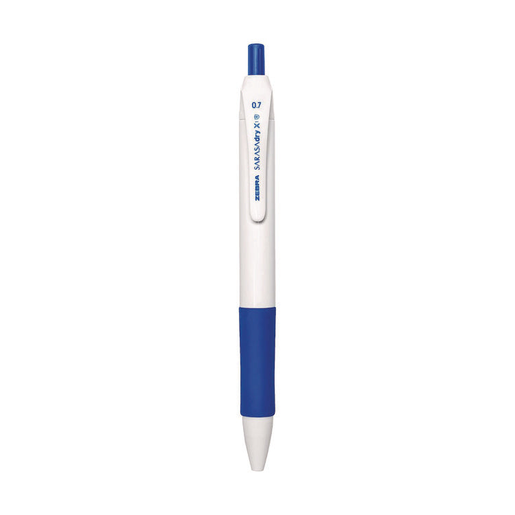 Sarasa Dry X1+ Gel Pen, Retractable, Medium 0.7 mm, Blue Ink, White/Blue Barrel, 12/Pack