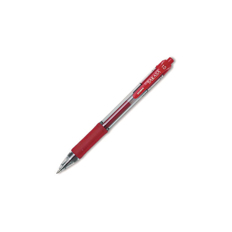 Sarasa Dry Gel X20 Gel Pen, Retractable, Bold 1 mm, Red Ink, Clear/Red Barrel, Dozen