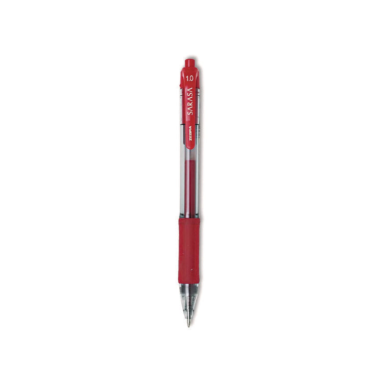 Sarasa Dry Gel X20 Gel Pen, Retractable, Bold 1 mm, Red Ink, Clear/Red Barrel, Dozen