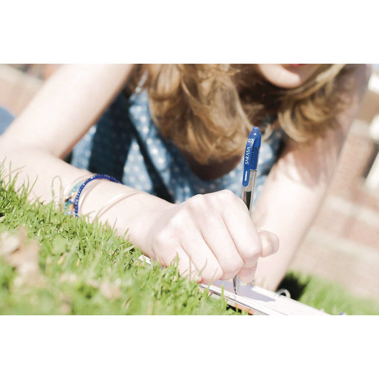 Sarasa Dry Gel X20 Gel Pen, Retractable, Fine 0.5 mm, Blue Ink, Clear/Blue Barrel, 12/Pack