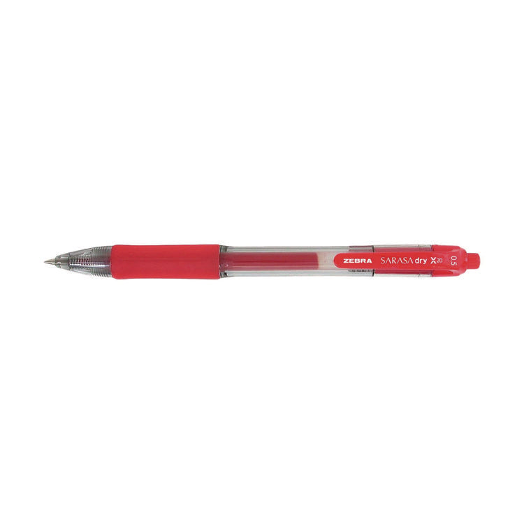 Sarasa Dry Gel X20 Gel Pen, Retractable, Fine 0.5 mm, Red Ink, Clear/Red Barrel, 12/Pack