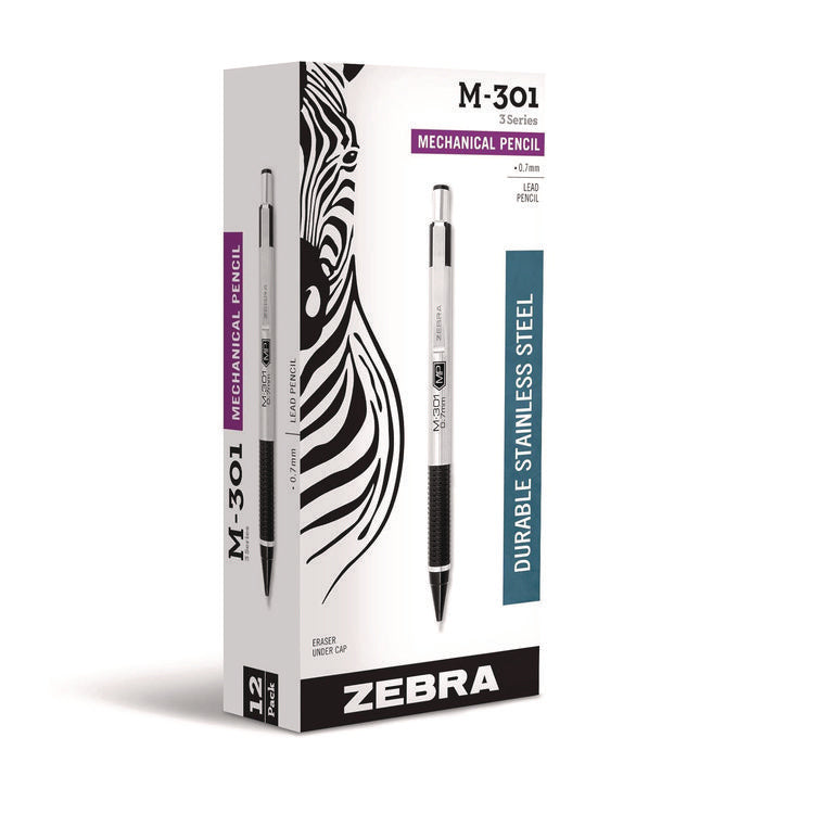 M-301 Mechanical Pencil, 0.7 mm, HB (#2), Black Lead, Silver/Black Barrel