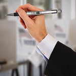 M/f 301 Stainless Steel Retractable Pen And Pencil Set, 0.7 Mm Black Pen, 0.5 Mm Hb Pencil, Stainless Steel Barrels