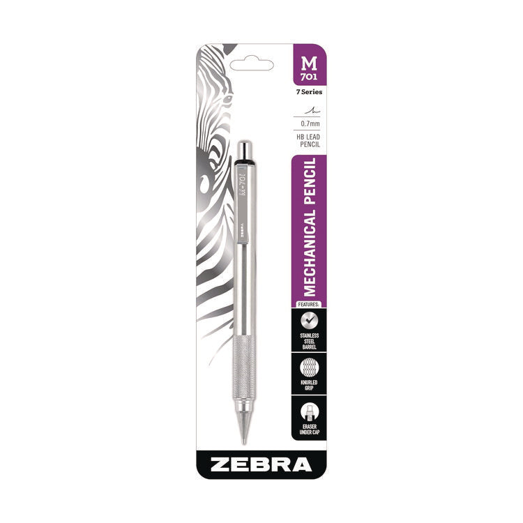 M-701 Mechanical Pencil, 0.7 mm, F (#2.5), Black Lead, Silver Barrel