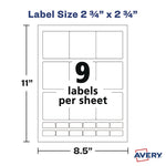 Laser/Inkjet Media Labels, Inkjet/Laser Printers, 2.75" x 2.75", Matte White, 9 Labels/Sheet, 70 Sheets/Box
