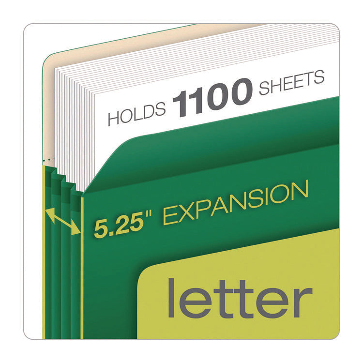 Reinforced File Pocket, 5.25" Expansion, Letter Size, Green