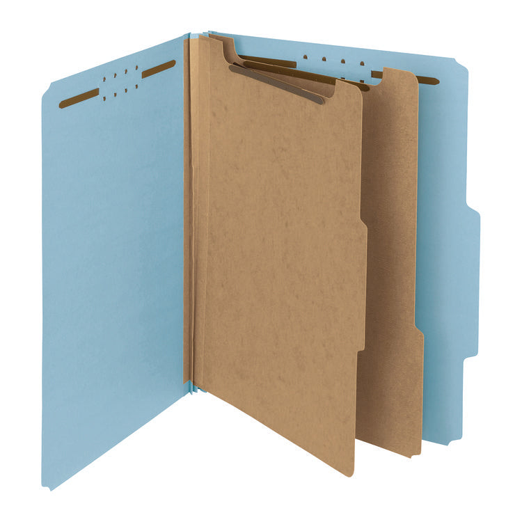 Recycled Pressboard Classification Folders, 2" Expansion, 2 Dividers, 4 Fasteners, Letter Size, Blue Exterior, 10/Box