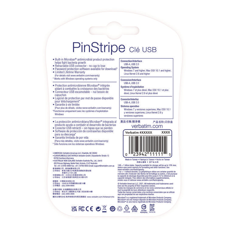 PinStripe USB 2.0 Flash Drive, 16 GB, Blue/Green, 2/Pack