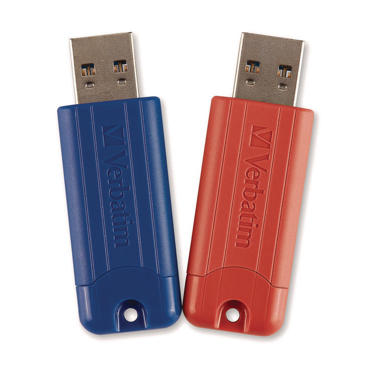 PinStripe USB 3.2 Flash Drive, 32 GB, Blue/Red, 2/Pack