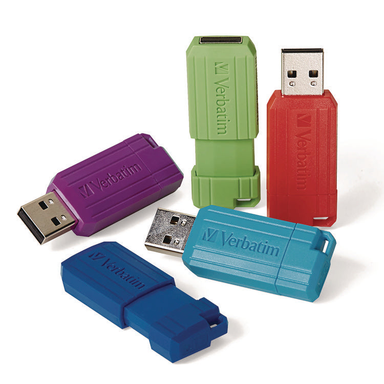PinStripe USB 3.2 Flash Drive, 32 GB, Assorted Colors, 5/Pack