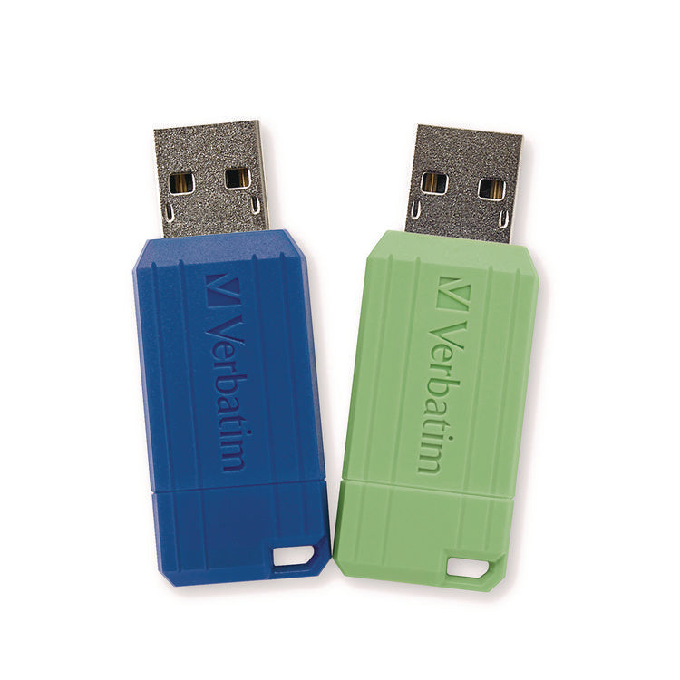 PinStripe USB 2.0 Flash Drive, 16 GB, Blue/Green, 2/Pack