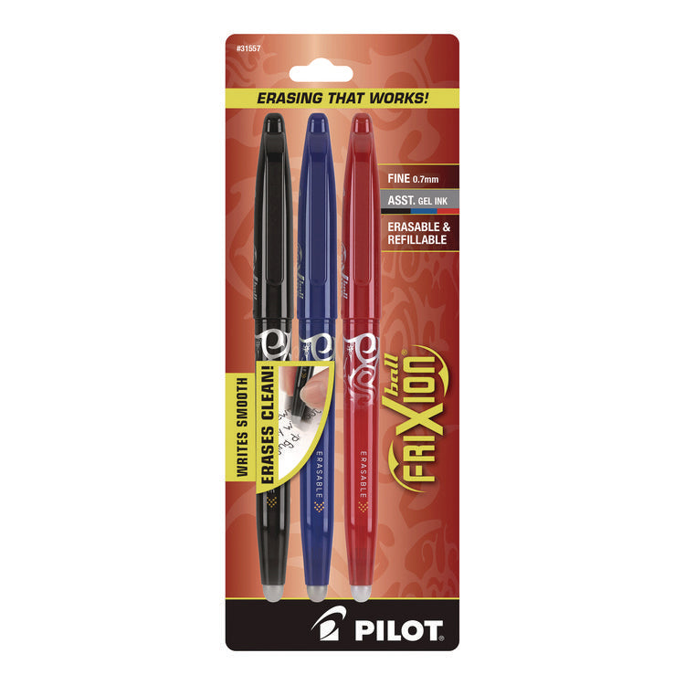 FriXion Ball Erasable Gel Pen, Stick, Fine 0.7 mm, Assorted Ink and Barrel Colors, 3/Pack