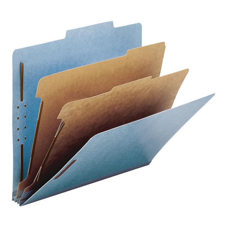 Recycled Pressboard Classification Folders, 2" Expansion, 2 Dividers, 4 Fasteners, Letter Size, Blue Exterior, 10/Box