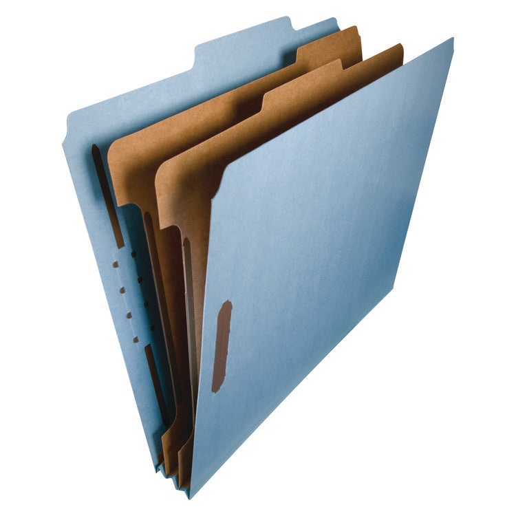 Recycled Pressboard Classification Folders, 2" Expansion, 2 Dividers, 4 Fasteners, Letter Size, Blue Exterior, 10/Box