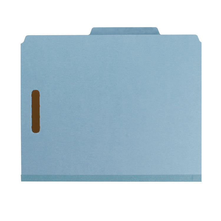 Recycled Pressboard Classification Folders, 2" Expansion, 2 Dividers, 4 Fasteners, Letter Size, Blue Exterior, 10/Box