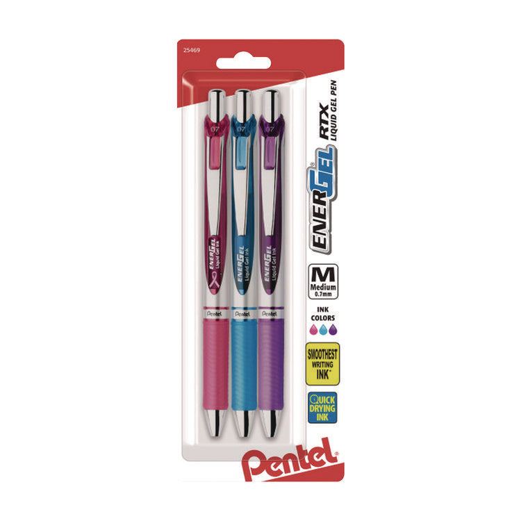 EnerGel RTX Gel Pen, Retractable, Medium 0.7 mm, Assorted Pastel Ink and Barrel Colors, 3/Pack